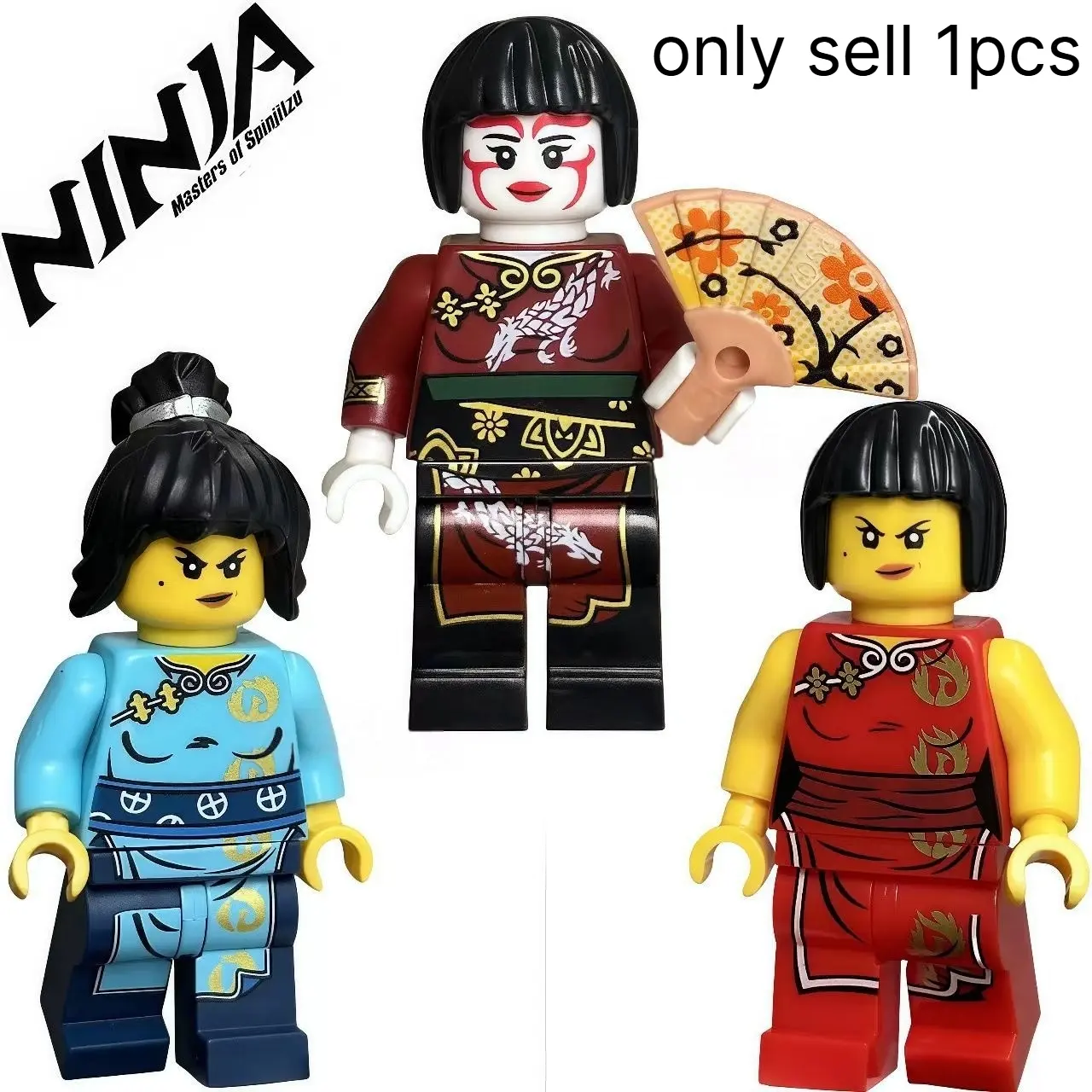 Elegant Ninja Style Character Building Block Figure, Traditional Dress Design Mini Figure, DIY Assembly Collectible Model Compatible with Standard Bricks