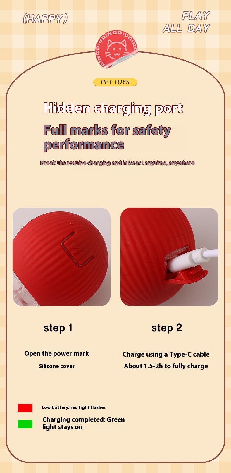 Interactive Cat Toy Ball Super Drive Cat Rolling Ball with Auto Shut Off & Wake-Up Features in Red Color for High-Energy Cats