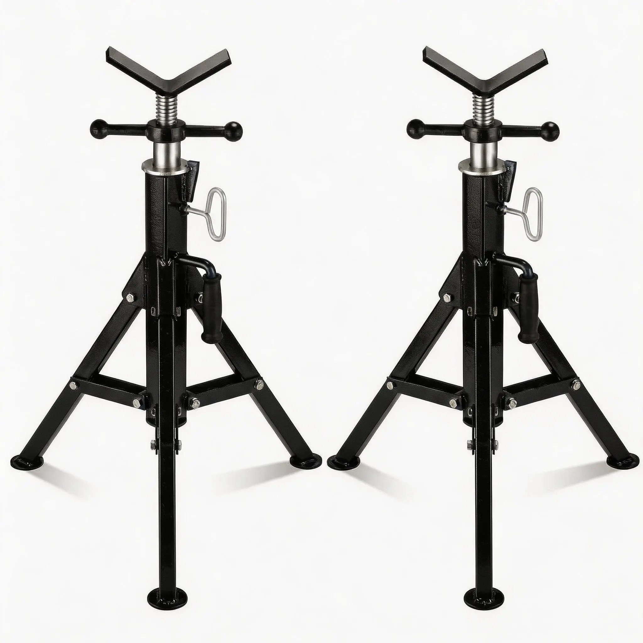 Garvee Heavy Duty Adjustable Folding Pipe Jack Stands 2 Pack, 2500 LBS Load Capacity, Adjustable Height 28''–52'', Supports 1/8''–12'' Pipes, Portable Carbon Steel Pipe Support without Wheels, Ideal for Plumbing, Welding & Metal Fabrication, Black Folding