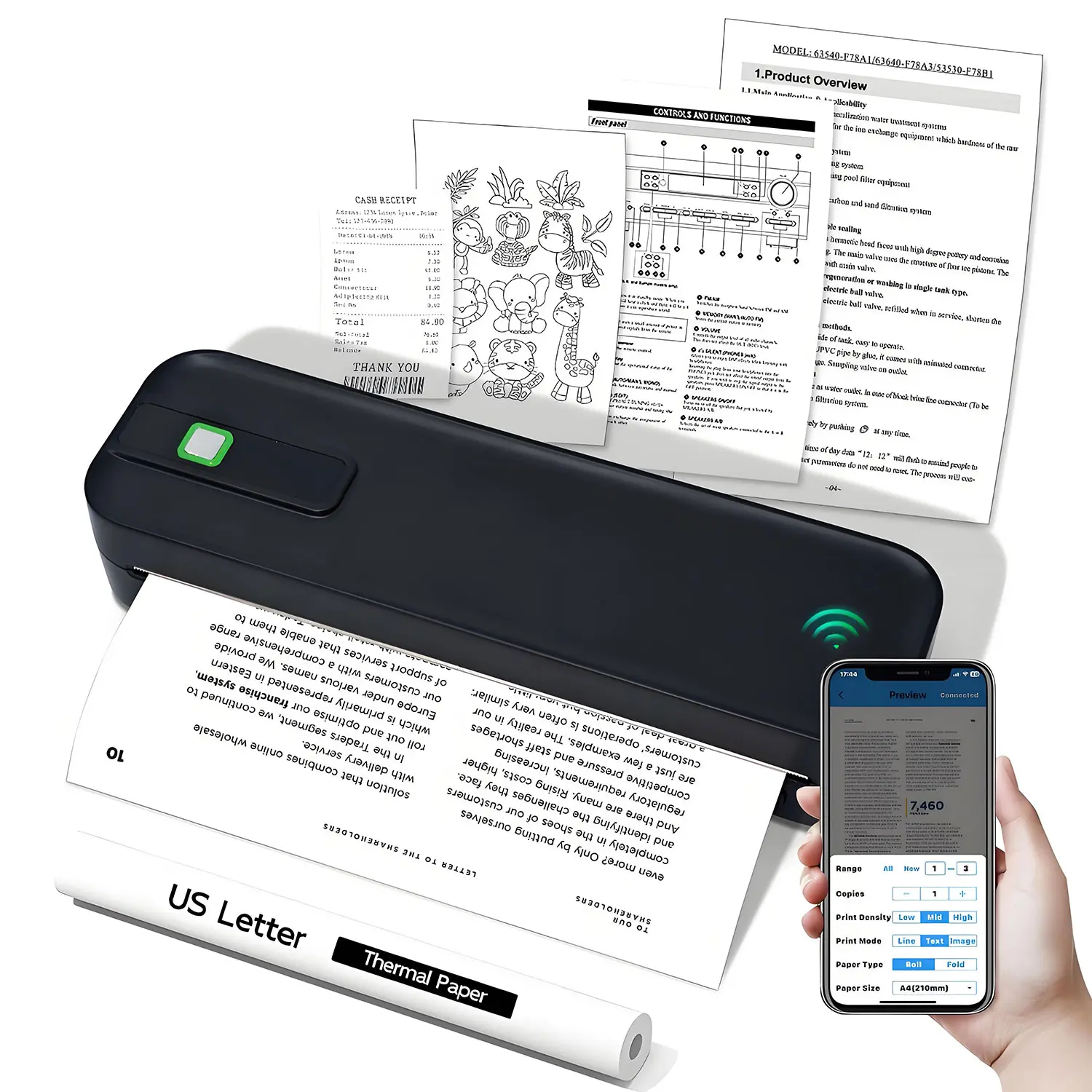 Inkless Handheld Printer, Supports A4 Paper, Portable Thermal Wireless Printer for Printing Resumes, Sheet Music and Exam Papers, Compatible with iOS Devices and Laptops #GLOBAL PICKS