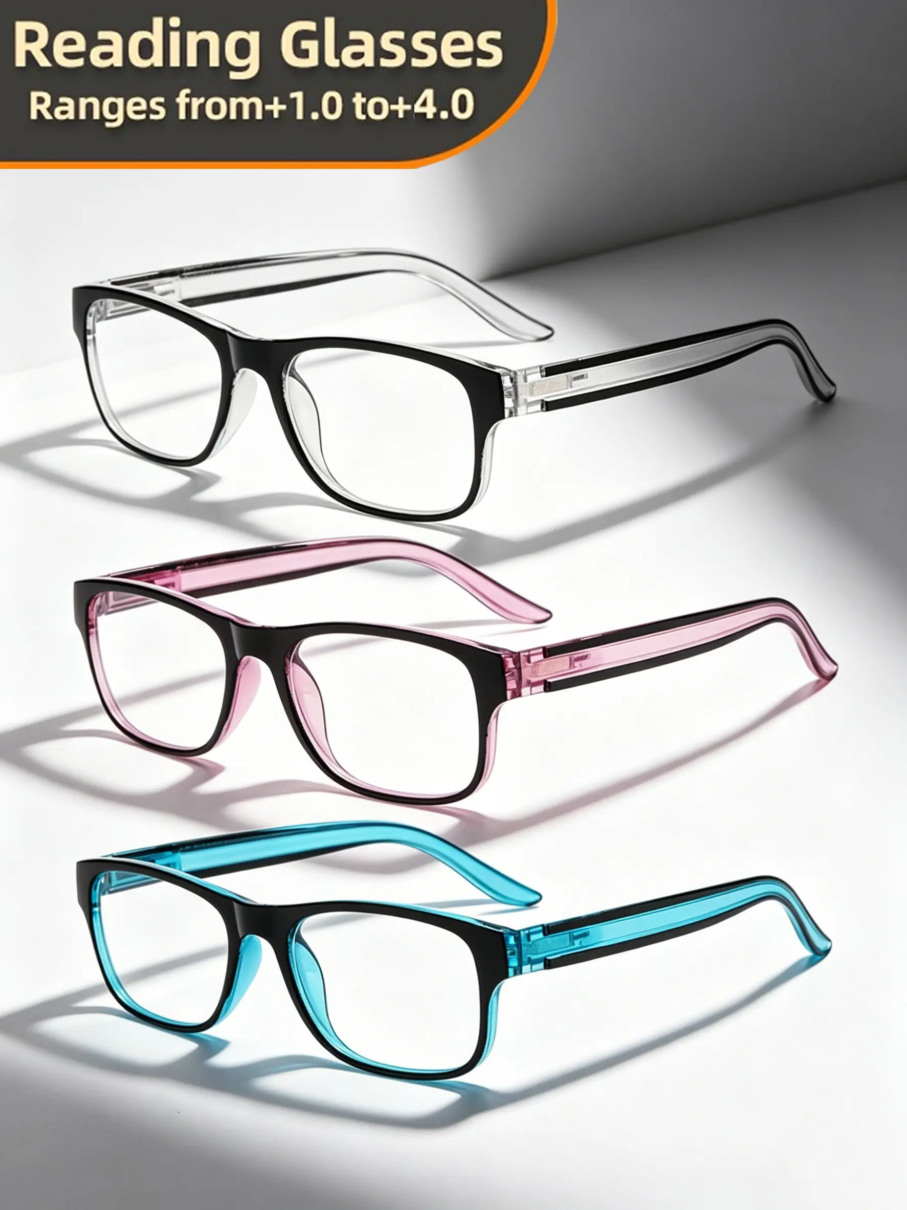 Fashion Men Women Reading Glasses Plastic Presbyopia Glasses Anti Blue Light Eyeglasses Reading with +1.0 to +4.0 Magnification