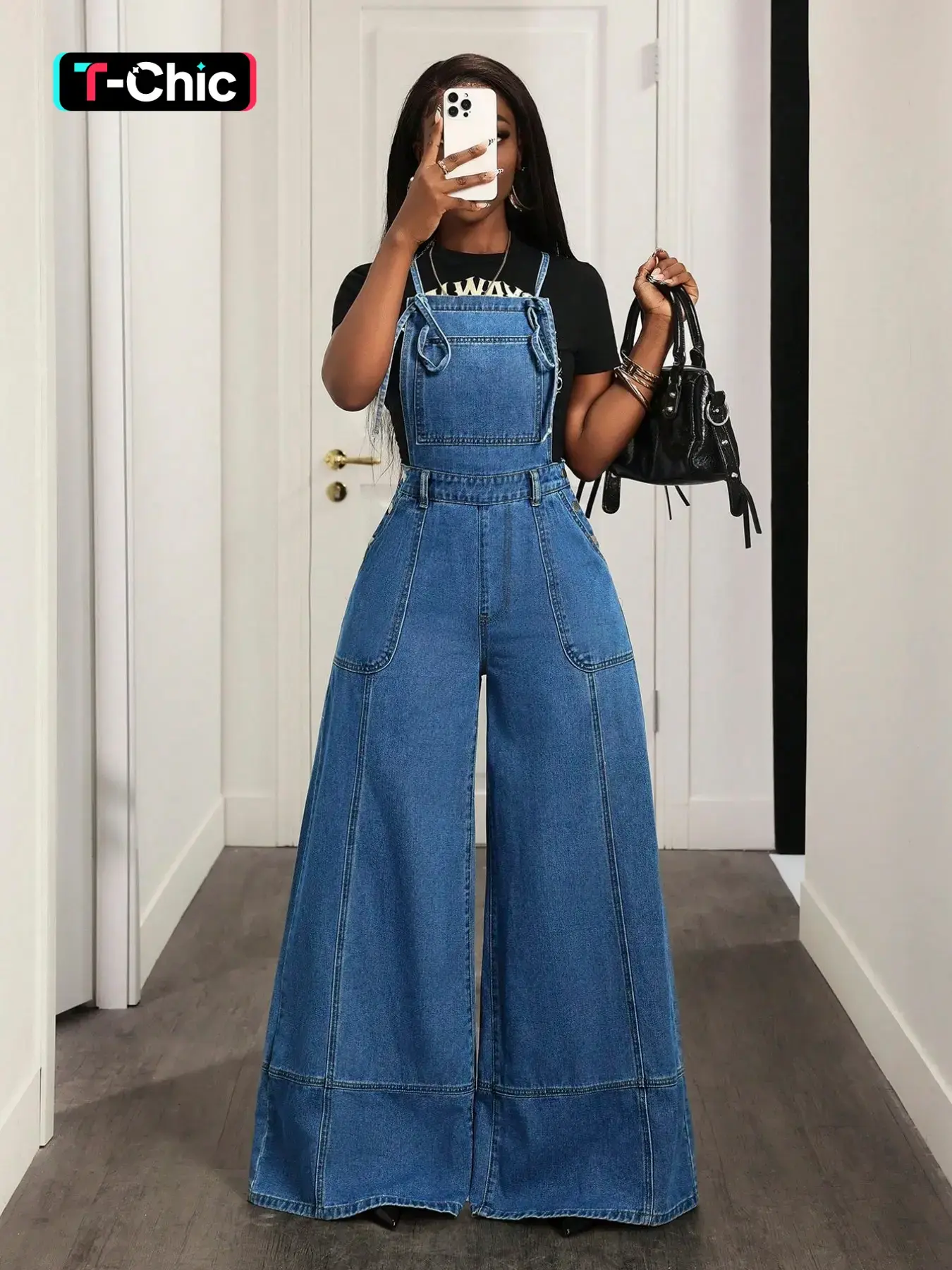 Women's Denim Overall Pants, Casual Workwear Style, Loose Fit Oversized Leg Design, Daily Wear, Versatile Fashion, Four-Season Women's Jeans Overalls, Baggy