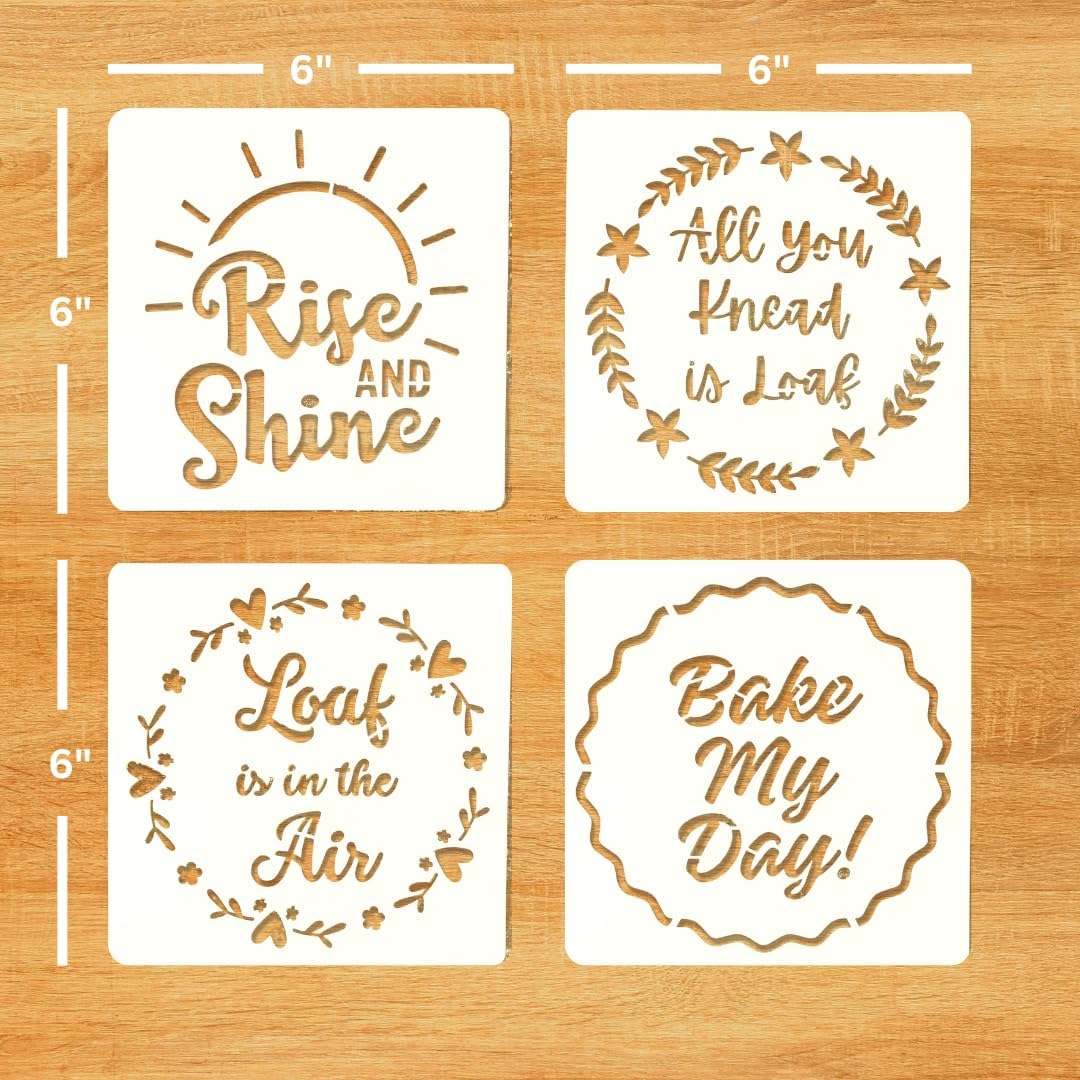 Pack of 4 European Artisan Bread Stencils (StencilGroup3) 6" by 6''