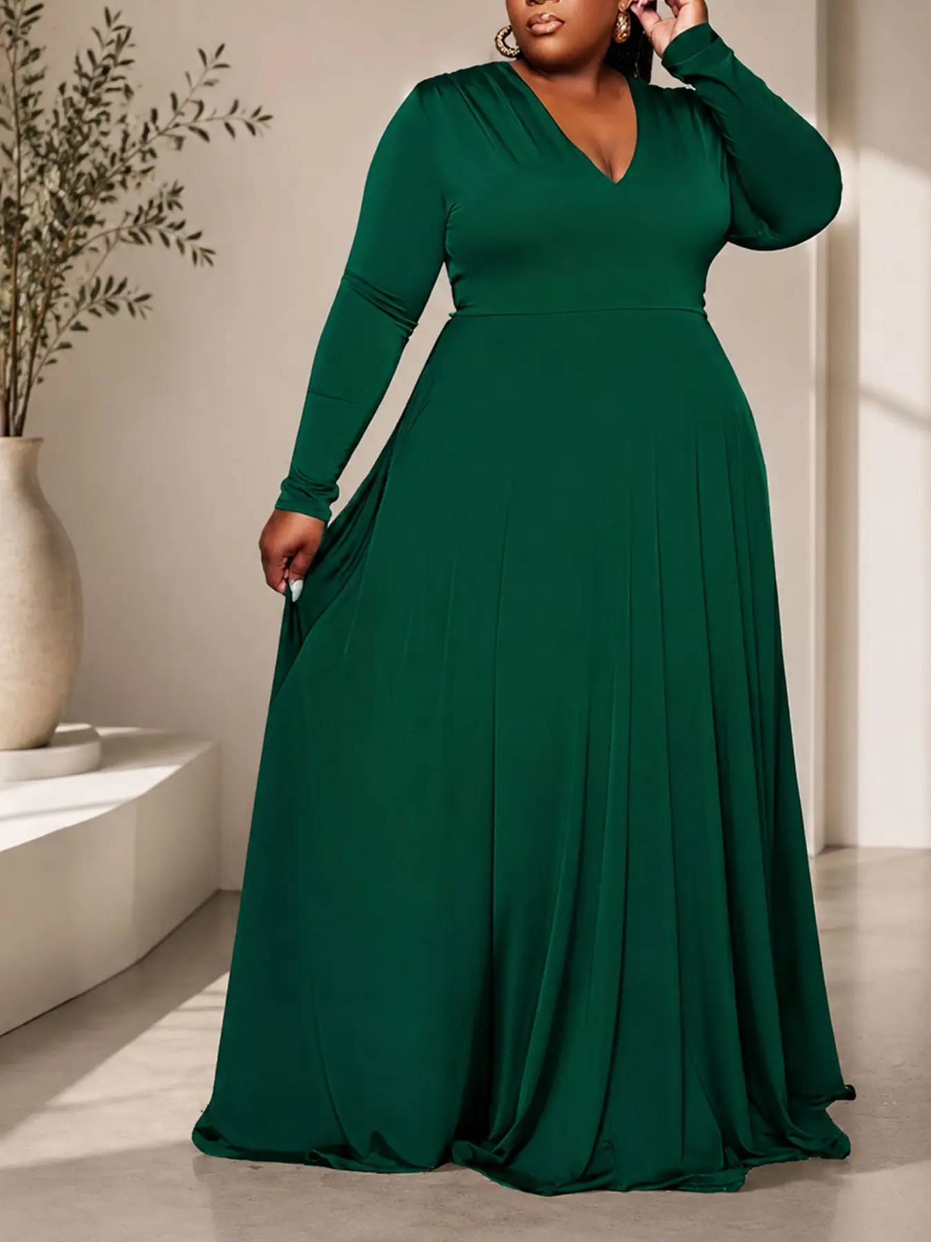 Plus Size Oversized Maxi Dress for Women – Elegant Chic Long Sleeve V Neck Floor Length Gown, Perfect for Spring Evening Party & Formal Events