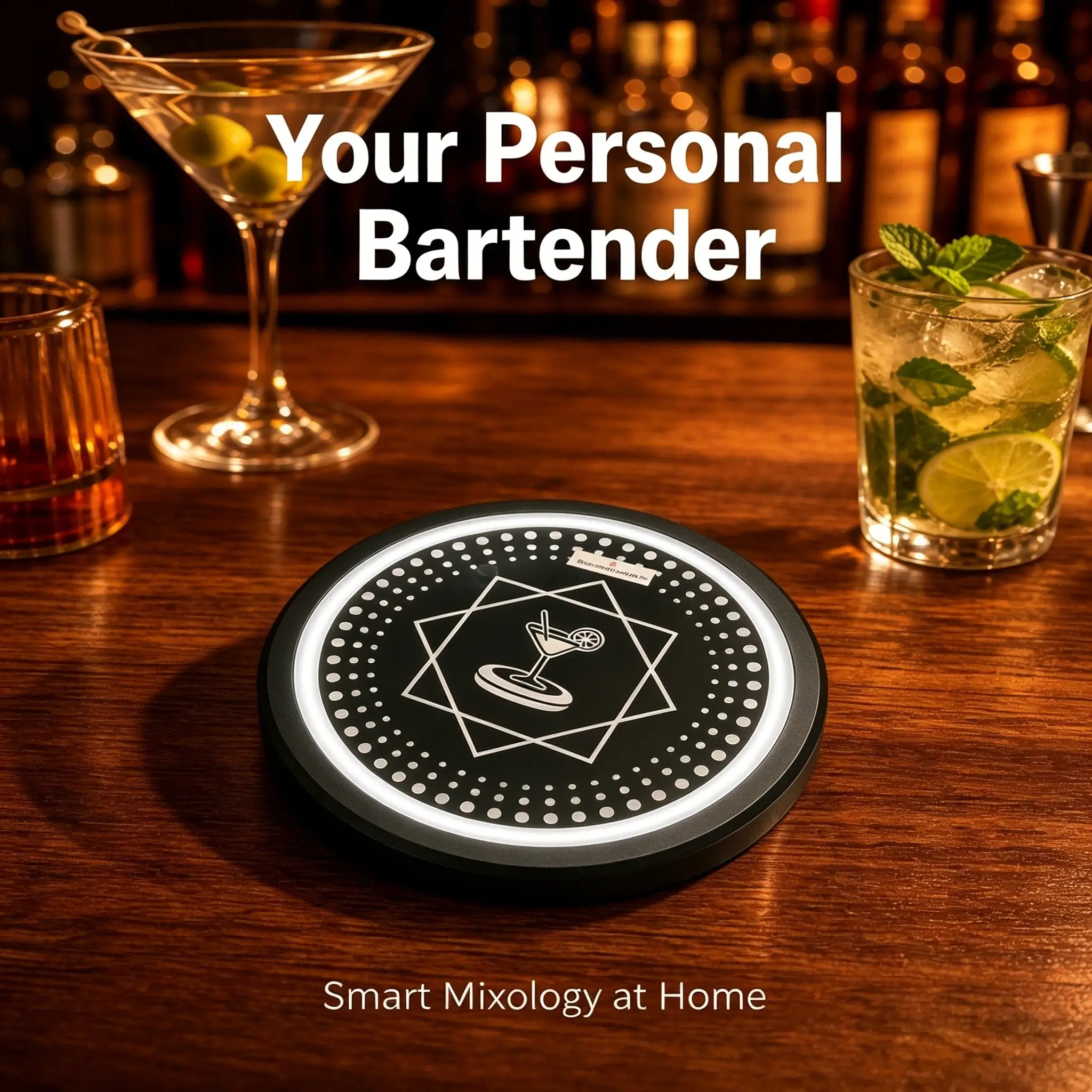 Smart Coaster 2.0 (Black)  Portable Cocktail Maker, App-controlled Home Bartender Device with over 1000  recipes for cocktails and mocktails