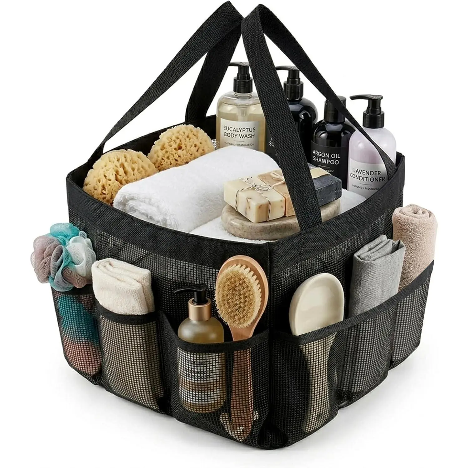 Mesh Shower  Portable for College Dorm Room Essentials, 8-Pocket Quick Dry  Shower Tote Bag with 2 Handles for Beach, Swimming, Gym, Travel Essentials