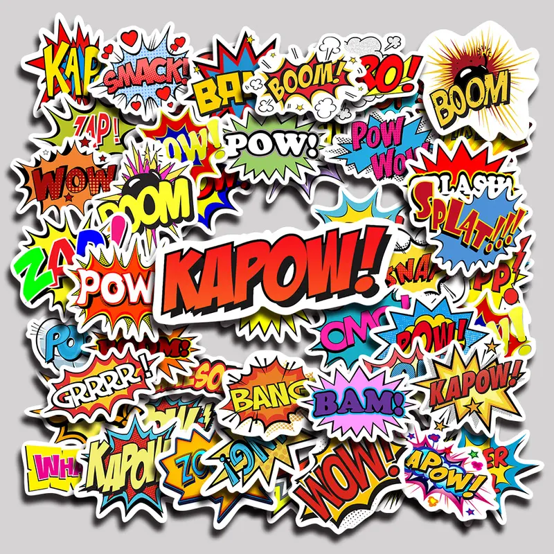 50PCS Oops Bang Boom Wow Pow Aesthetic Vinyl Stickers Pack for Laptop Water Bottle Phone Case Skateboard Journal Scrapbook DIY Decoration