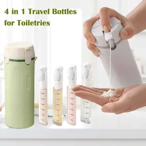 4 in 1 Refillable Travel Bottles, Leak Proof Portable Toiletry Containers, Transparent with Scale Label, Ideal for Business Trips, Gym, Camping