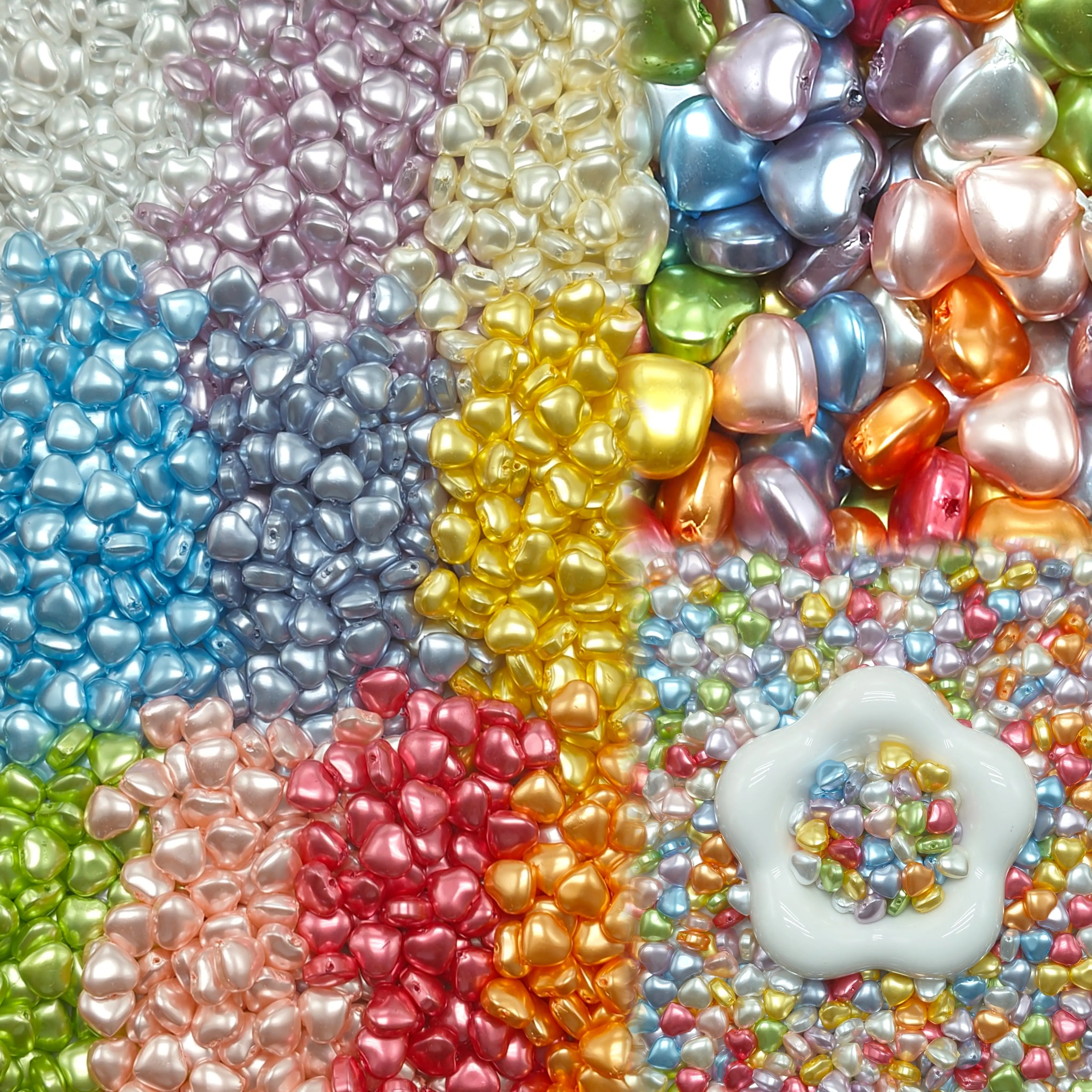 ✨【NEW】Soft Pearlescent Heart |Pastel Rainbow Heart Glass Beads with Pearlescent Finish for Handmade DIY Accessories