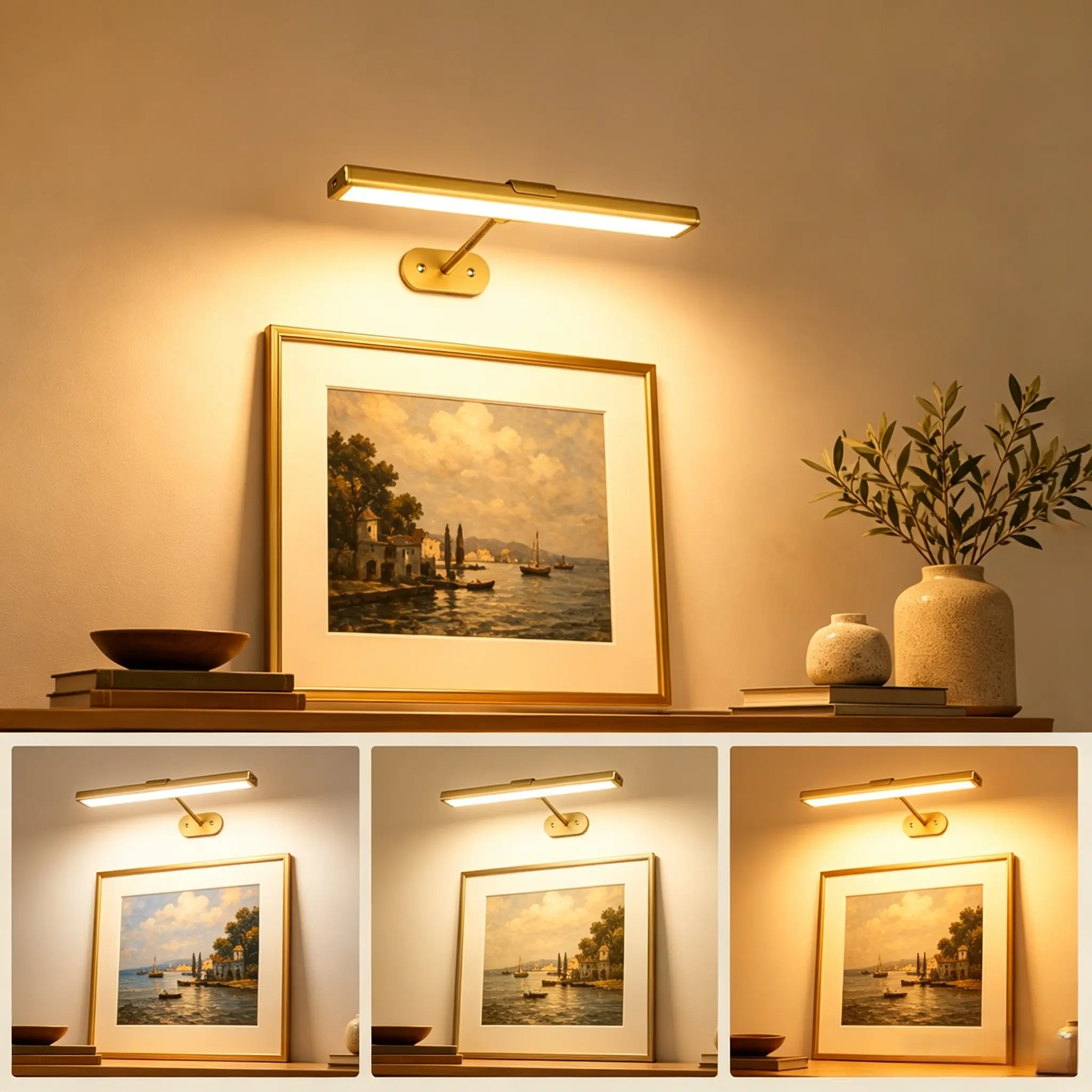 Adjustable Light Picture Lamp with Controller and Timer, USB Rechargeable Wall Lamp, Dimmable Wall Light, Ideal for Gallery Art, Portrait Lighting