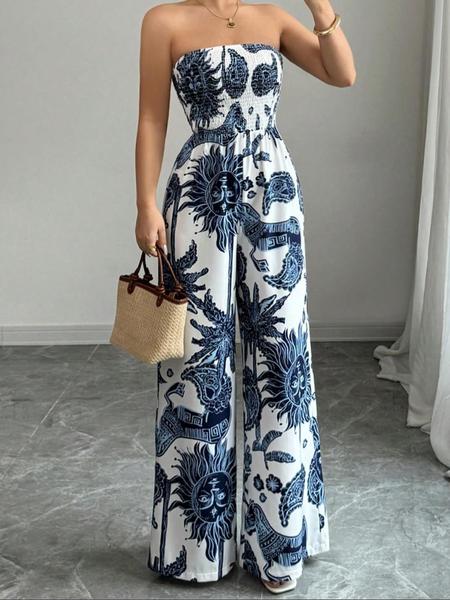 Women's All Over Print Jumpsuit, Elegant Fashion Casual Jumpsuit for Daily Outdoor Wear, Women's Jumpsuits for Summer