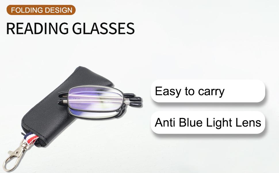 Folding Reading Glasses for Men Women Blue Light Blocking Readers with Keychain Compact Bags