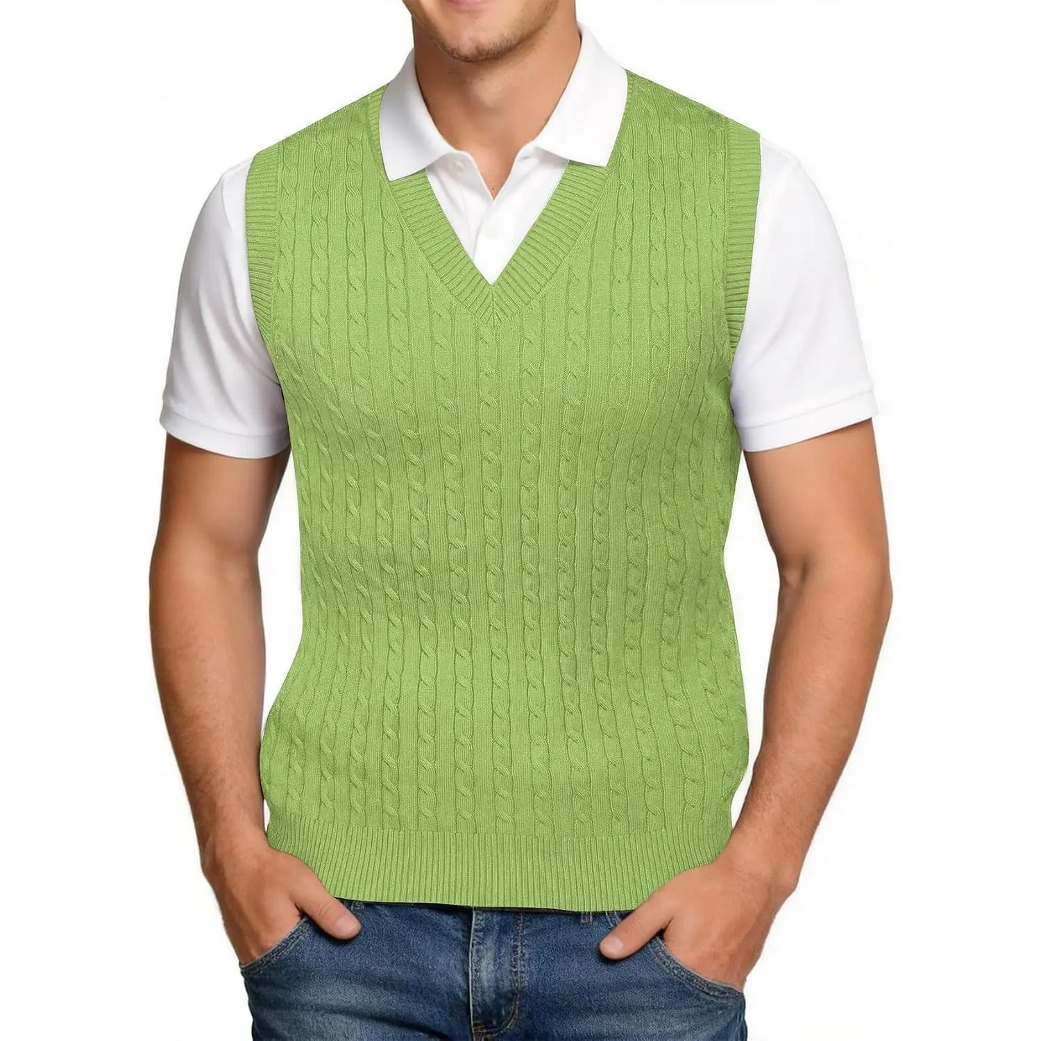 Mens Relaxed-Fit V-Neck Striped Knit Sweater Vest Casual Work Men Sleeveless Pullover Sweaters Vests Lightweight Golf Vest Solid Leisure Tank Tops Knitwear Daily Life Outdoor Business