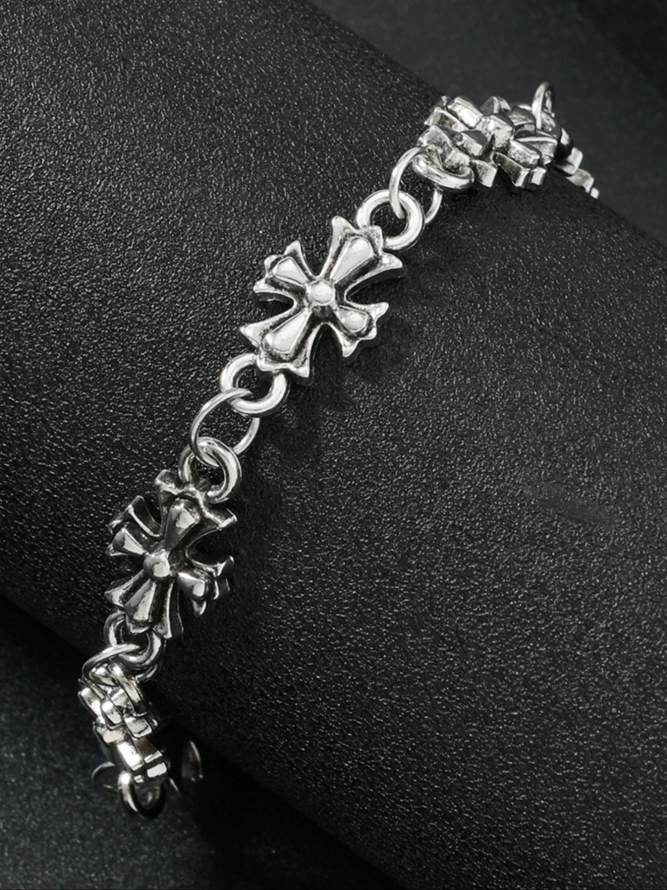 Men's Punk Style Cross Vintage Leather Bracelet, High-Quality Daily Wear, Perfect Birthday & Engagement Gift, Zinc Alloy Chain, Fashion Cross Bangle