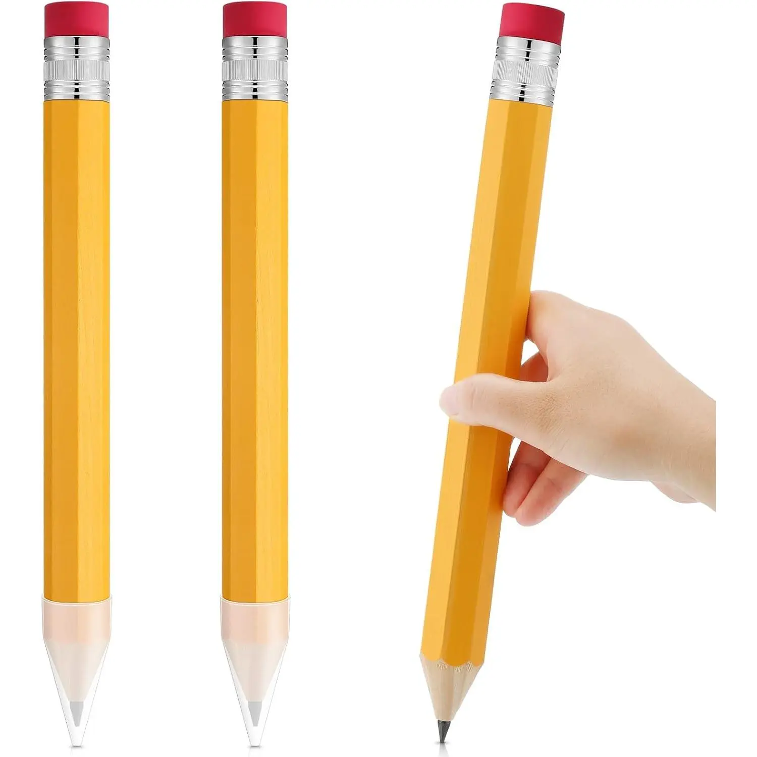 3 Pcs Large Pencils Back to School Gifts Giant Big Jumbo Nolvety Funny Comically Wood Yellow Pencils with Eraser for Teachers Office Welcome Back to School Party Decorations Photo Props