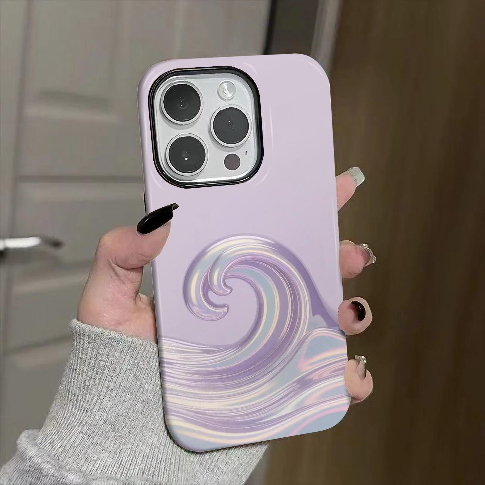 Purple, wave, iridescent Soft And Hard Two-In-One Film Printed Full Pattern Case For IPhone 16 15 14 13 1211 Pro Max Plus Phone Case