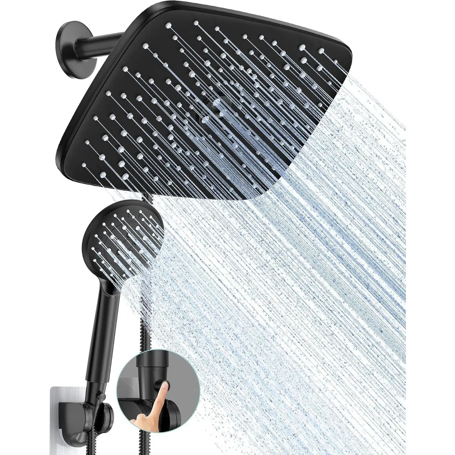 11.8" Rain Shower Head with Handheld,Dual High Pressure Shower Heads | Easy Pause,5-mode Hand Held Spray with Hose,Wide Detachable Rainfall,Double Showerhead Combo,Bathroom Accessories,Matte Black