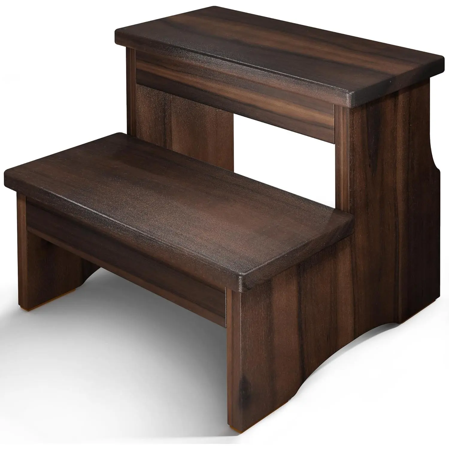 Wooden Two Step Stool, Heavy Duty 2-Step Ladder for Adults & Kids, Supports up to 450lbs for Kitchen, Bathroom or Bedside Use (Walnut Finish)