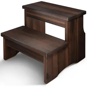 Wooden Two Step Stool, Heavy Duty 2-Step Ladder for Adults & Kids, Supports up to 450lbs for Kitchen, Bathroom or Bedside Use (Walnut Finish)