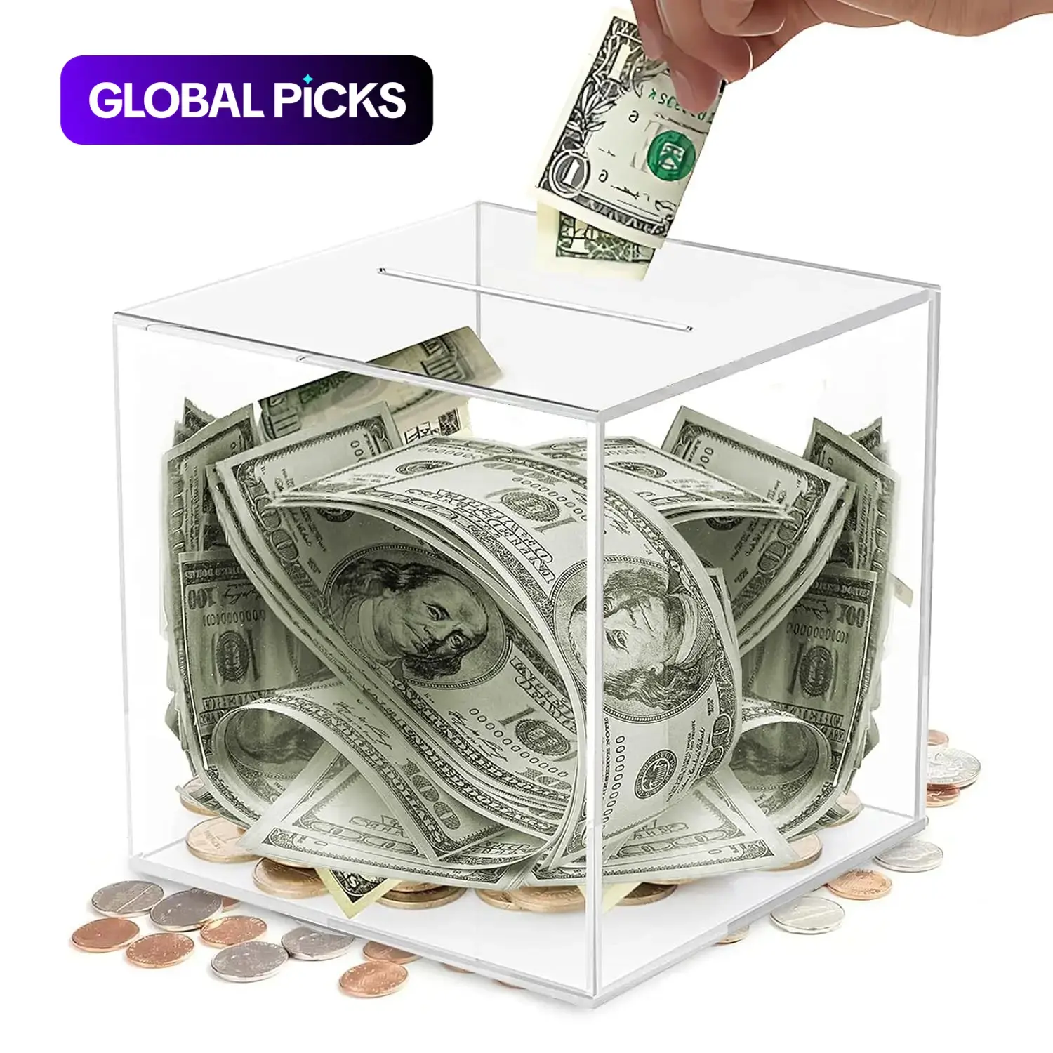 Saving Challenge Box, Clear Acrylic Piggy Bank, Sealed Money-Saving Box, Unbreakable Coin & Cash Container Jar for Teens, Boys & Girls, Gift #GLOBAL PICKS