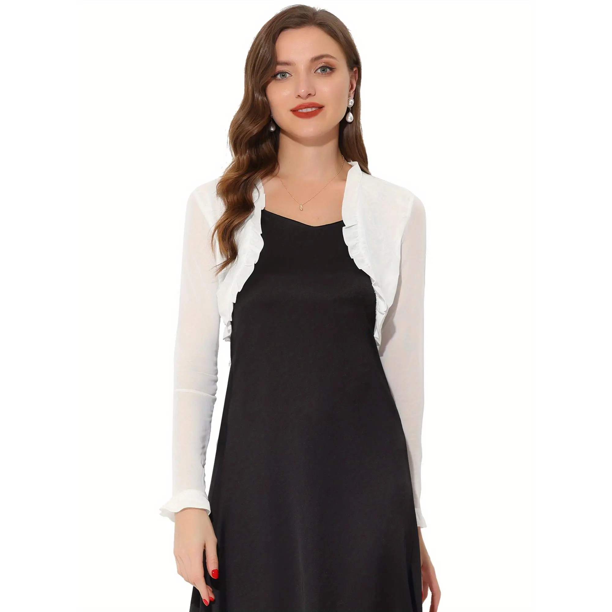 Elegant Sheer Mesh Shrug For Women'S Ruffled Open Front Cocktail Crop Bolero Cardigan