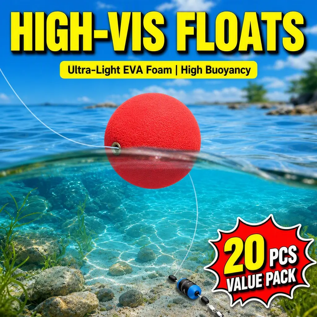 20-Pack Fishing Float Indicators, High Visibility Bite Alerts, Foam Buoys, 15-30mm Sizes, Durable, Ideal for Freshwater & Saltwater Fishing