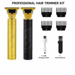 Full Set Shiny Gold Dragon T9 Cordless Trimmer with 4 Limit Guards, USB Charging Zero Gap Clipper Kit for Home Men’s Hair and Beard Edging Styling