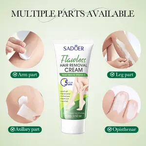 SADOER Hair Removal Cream for Underarm Bikini Line & Legs Aloe Vera VE Formula, No Burns No Dark Spots, Fast 5 Min Depilatory Cream for Sensitive Skin, 100g