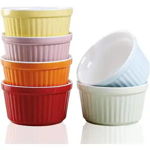 6oz Oven Safe Colorful Porcelain Ramekins Set of 6 for Creme Brulee Souffle Baking Dipping Sauce Pudding