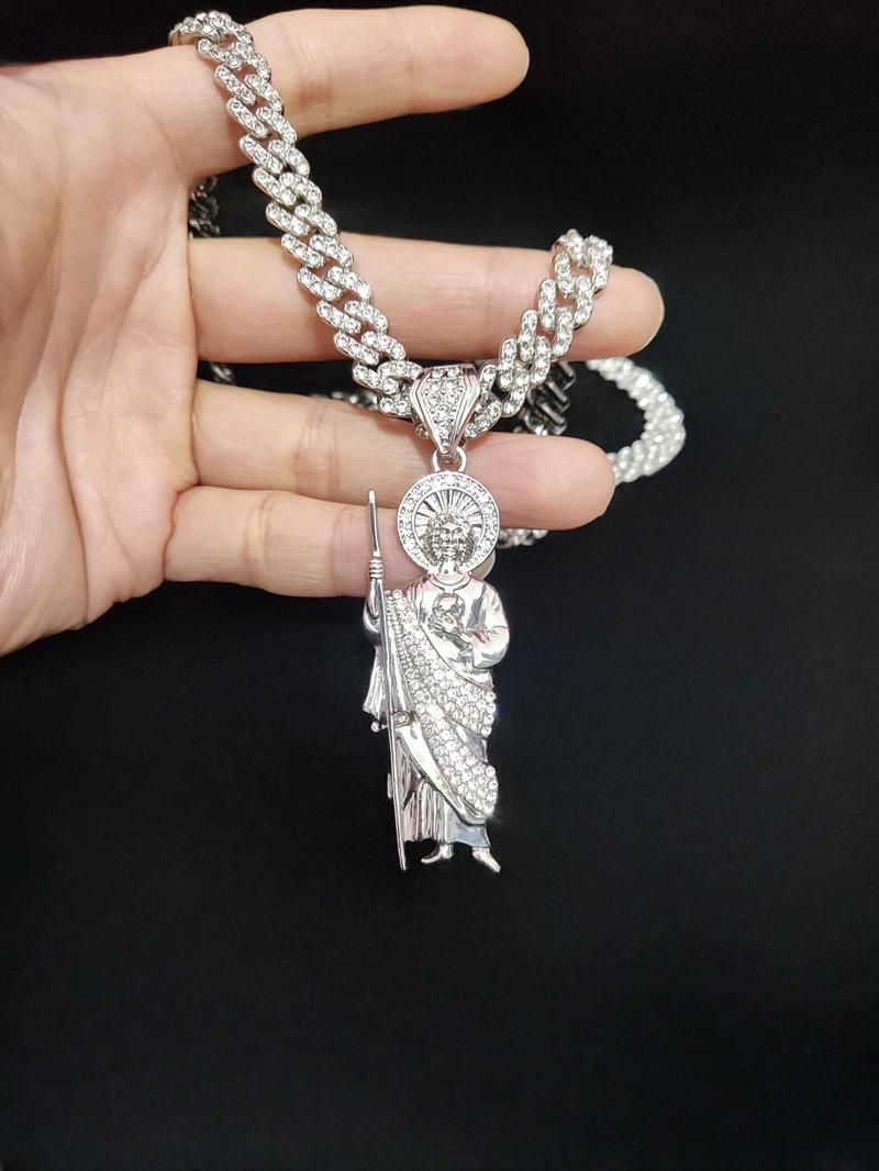 Saint Judas Shaped Pendant Necklace, Cuban Link Chain, Fashion Jewelry for Party, Daily Clothing Decor, Trendy All-match & Exquisite Jewelry for Birthday Gift