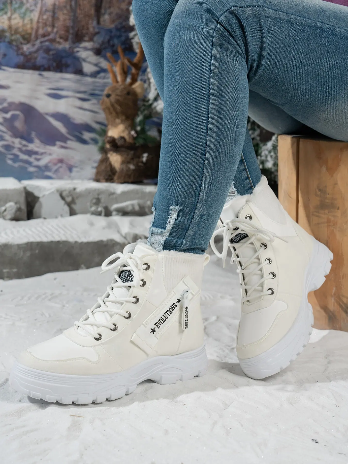 2026 New Fashion Comfortable Knit Cuff Patched Fleece Boots for Women, Fashionable Boots, Side Zipper Thick Sole Short Boots, Winter Outdoor Warm Snow Boots