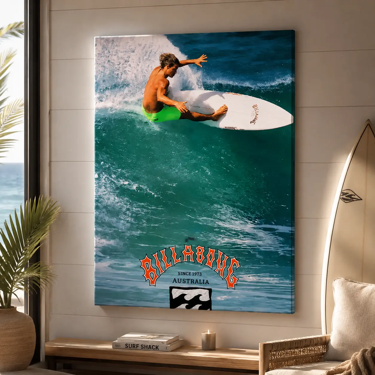 Vintage 1990s Style Surf Wall Art Poster Print - Lightweight Artistic Canvas Art Work for Wall Decor, Coastal Ocean Vibe Vintage Room Decor, Gift for Living Room & Bedroom Accent Beach House Decor, Surfing Gift, Ocean Wave Wall Art, Coastal Dorm Gift