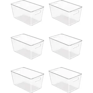 6 Pack Clear Storage Bins, Pantry Cabinet Organizer Bins with Handle for Pantry Organizer and Storage, Plastic Bins for Fridge, Cabinet, Kitchen, Countertops, Cupboard, Freezer, Medium