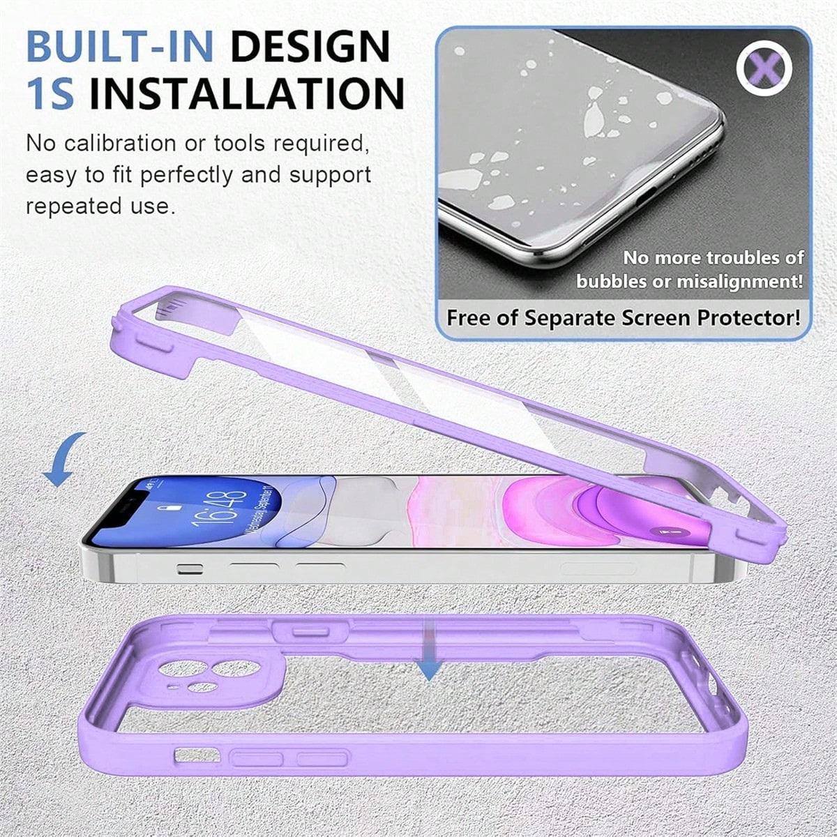 2 in 1 Full Body Protective Case with Front Screen Protector, Soft TPU Bumper + Hard PC Back Cover, Compatible with Apple 16/15/14/13/12/11 Pro Max/Plus, Accessories