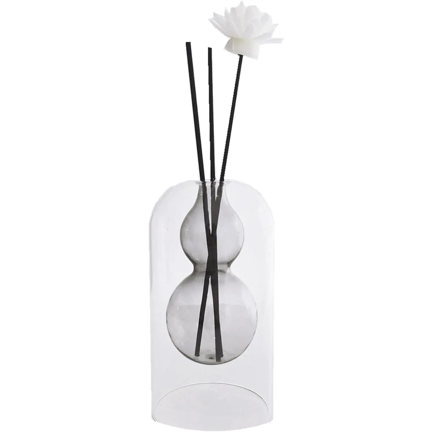 1PCS Double Layer Glass Diffuser Bottle,Empty Home Decoration Container,Fragrance Accessories with Black Sticks for DIY Perfume & Oils Replacement 145ml (Grey Gourd)