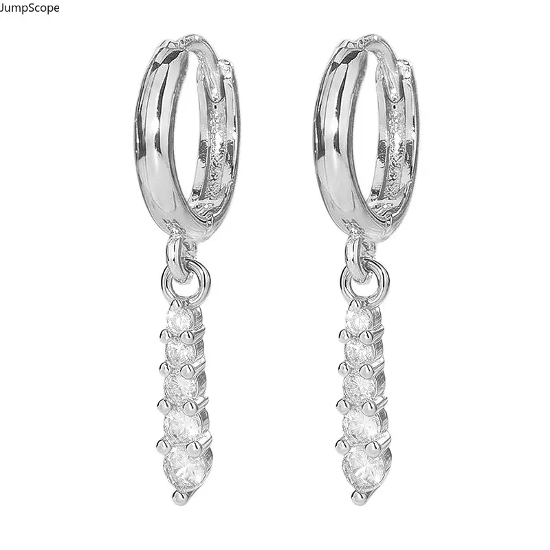 Women's European-American Luxury Silver Linear Teardrop CZ Dangle Huggie Earrings - MDF-Steel Geometric Tie-Shape Drop Ear Buckles, Office-Wedding Gift For Her