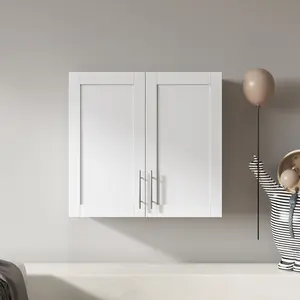 Stackable Wall Mounted Storage Cabinet White 11.81"D x 31.50"W x 29.92"H with Adjustable Shelves Space Saving Wooden Side Unit for Home Garage Laundry Room Easy to Clean
