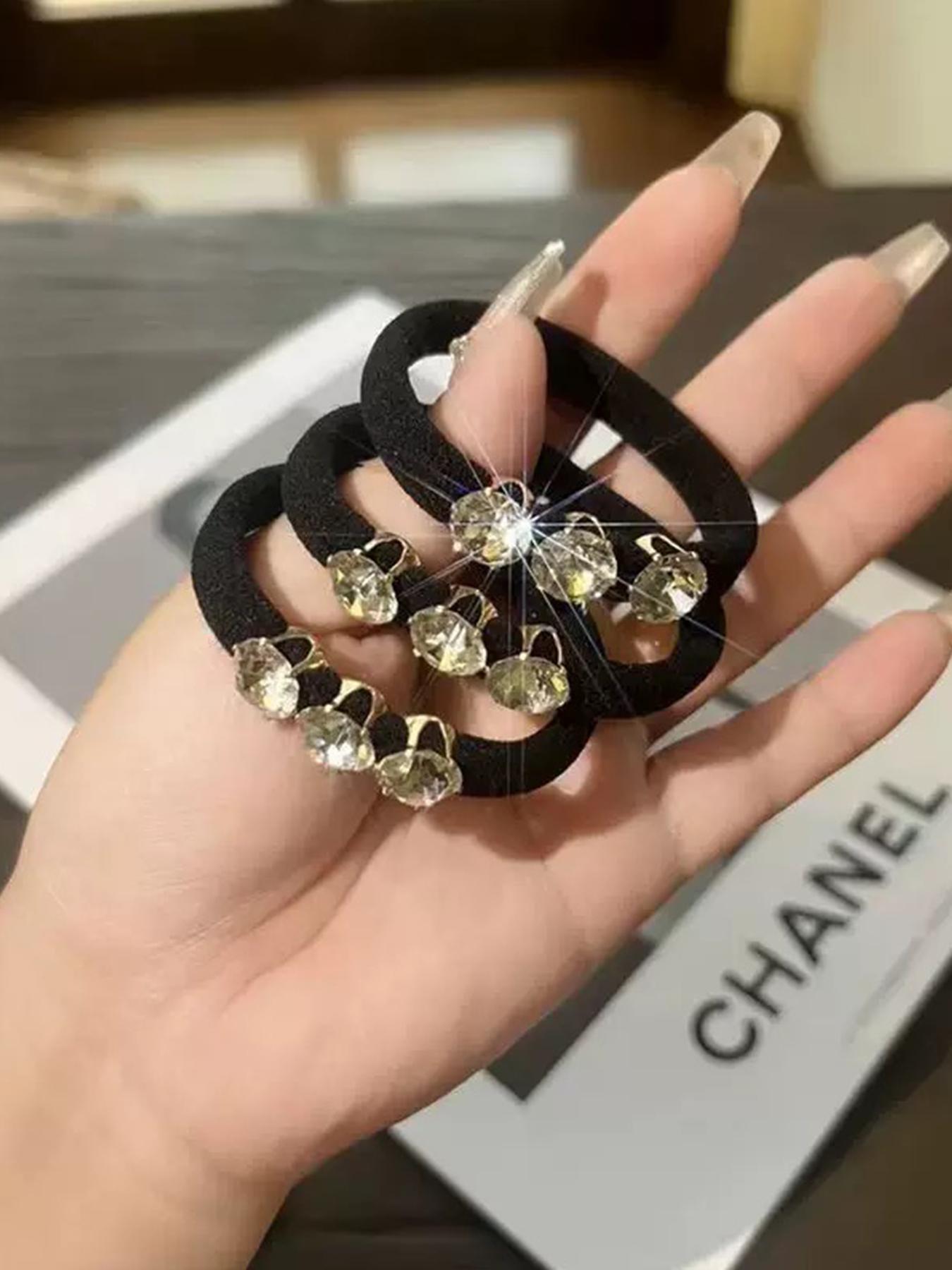Rhinestone Decorated Hair Tie, High Elasticity Hair Tie, Fashion Hair Accessories for Women & Girls, Minimalist Headwear Suitable for Thick Hair, Elastic Hair Accessory