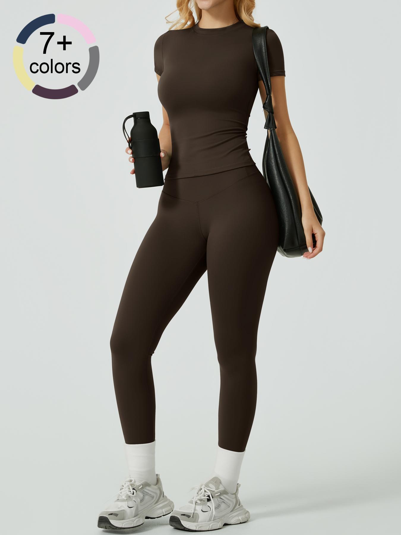 Two-Piece Set Women's Solid Ribbed Long Sleeve Tee & Leggings Sport Set, Casual Breathable Quick Drying T-shirt & Skinny Pants Set for Yoga Gym Workout Running, Ladies Sportswear for All Seasons, Exercise Clothing Set Two-Piece Set Women's Solid Ribbed Long Sleeve Tee & Leggings Sport Set, Casual Breathable Quick Drying T-shirt & Skinny Pants Set for Yoga Gym Workout Running, Ladies Sportswear for All Seasons, Exercise Clothing Set