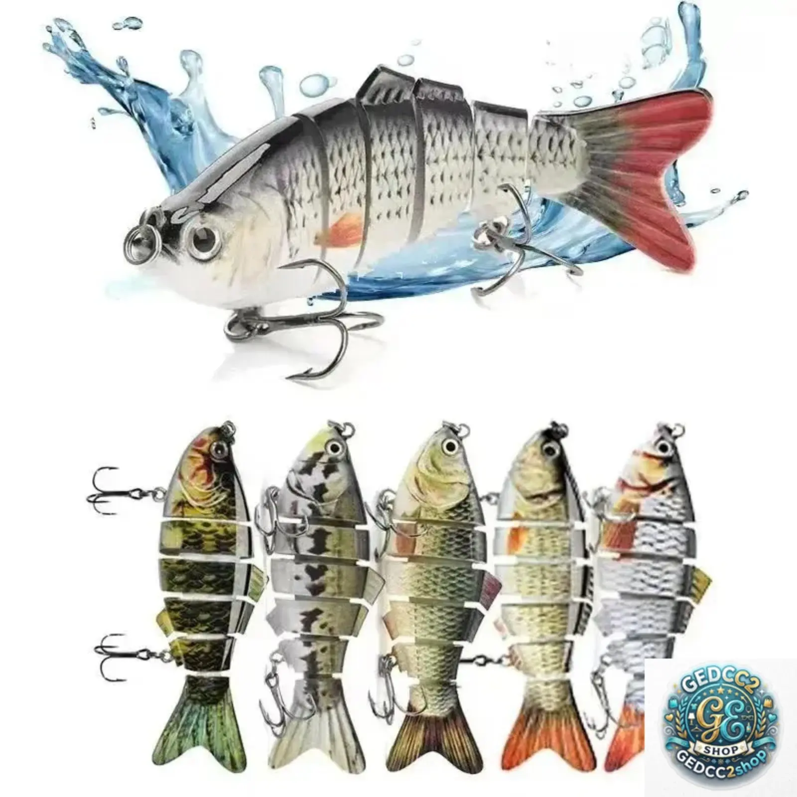 5PCS Jointed Swimbait Fishing Lures - 4in Slow Sinking Hard Baits, 3D Realistic Eyes, Treble Hooks, Lifelike Swimming Action for Bass Fishing (Fresh/Salt Water)