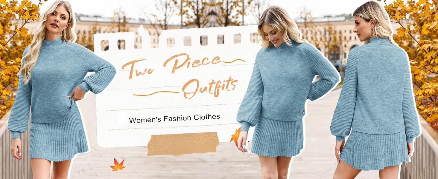 Goranbon Women's 2 Piece Outfits 2025 Long Sleeve Mock Neck Ribbed Sweaters and Mini Skirt Two Piece Sets Goranbon Women's 2 Piece Outfits 2025 Long Sleeve Mock Neck Ribbed Sweaters and Mini Skirt Two Piece Sets