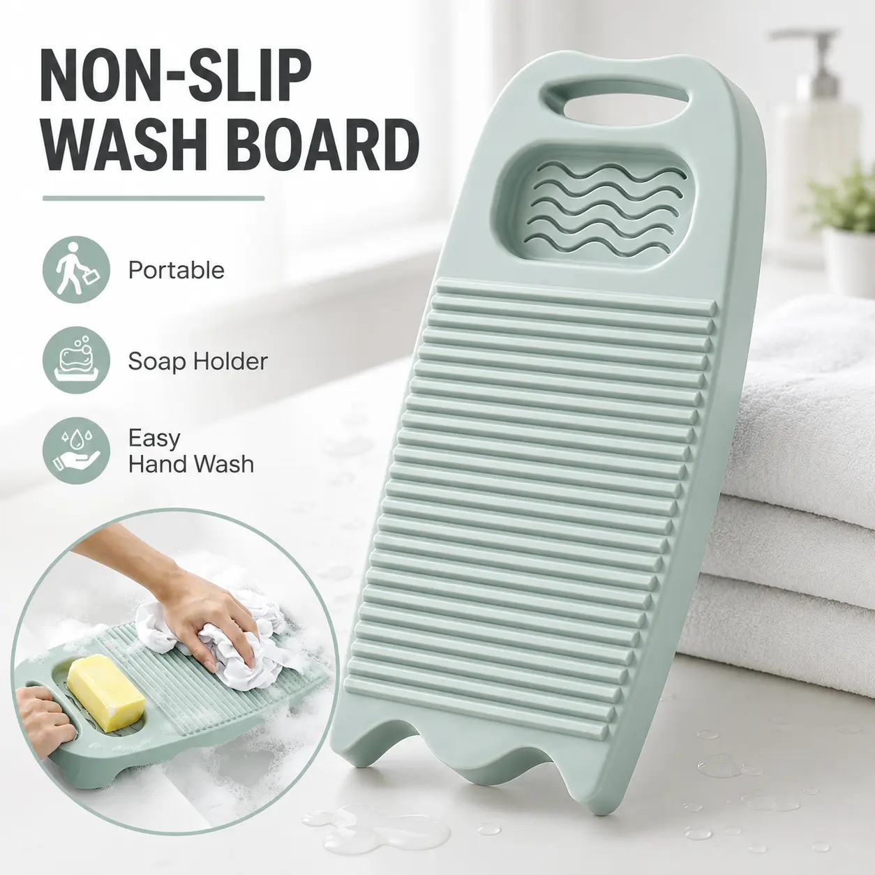 Non-Slip Manual Washboard, Household Laundry Tool for Hand Washing Delicates, Socks and Small Garments