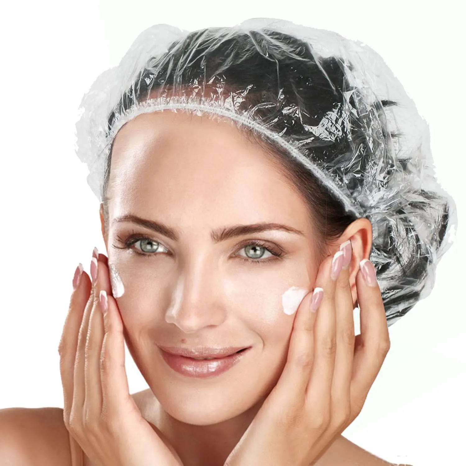 100pk Disposable Shower Caps LARGE SIZE 50cm/20in Unisex Plastic Hair Caps for Deep Conditioning Shower    for Women Men Thin Design