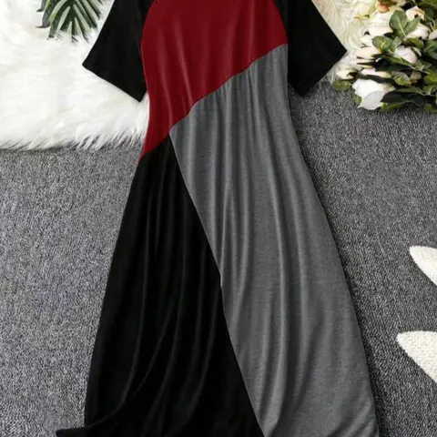 【Plus Size】 Women's Colorblock Raglan Sleeve Lounge Dress Loungewear, Casual Soft Comfortable Round Neck Short Sleeve Midi Dress for Everyday Home Wear, Sleepwear Nightdress for All Seasons, Summer Lounge Dress, for Lady, Nightwear Loungewear