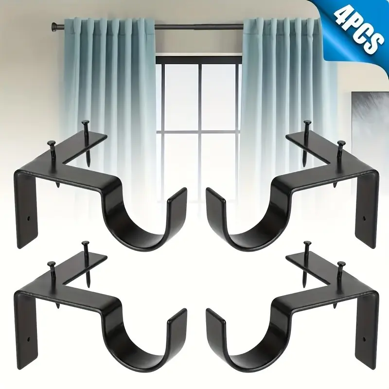 4/8pcs No-Drill Curtain Rod Bracket, Adjustable Curtain Rod Holder with Easy Installation, Heavy-Duty Window Curtain Support with Wall-Mounted Design, Ideal for Living Room, Bedroom, And Doors