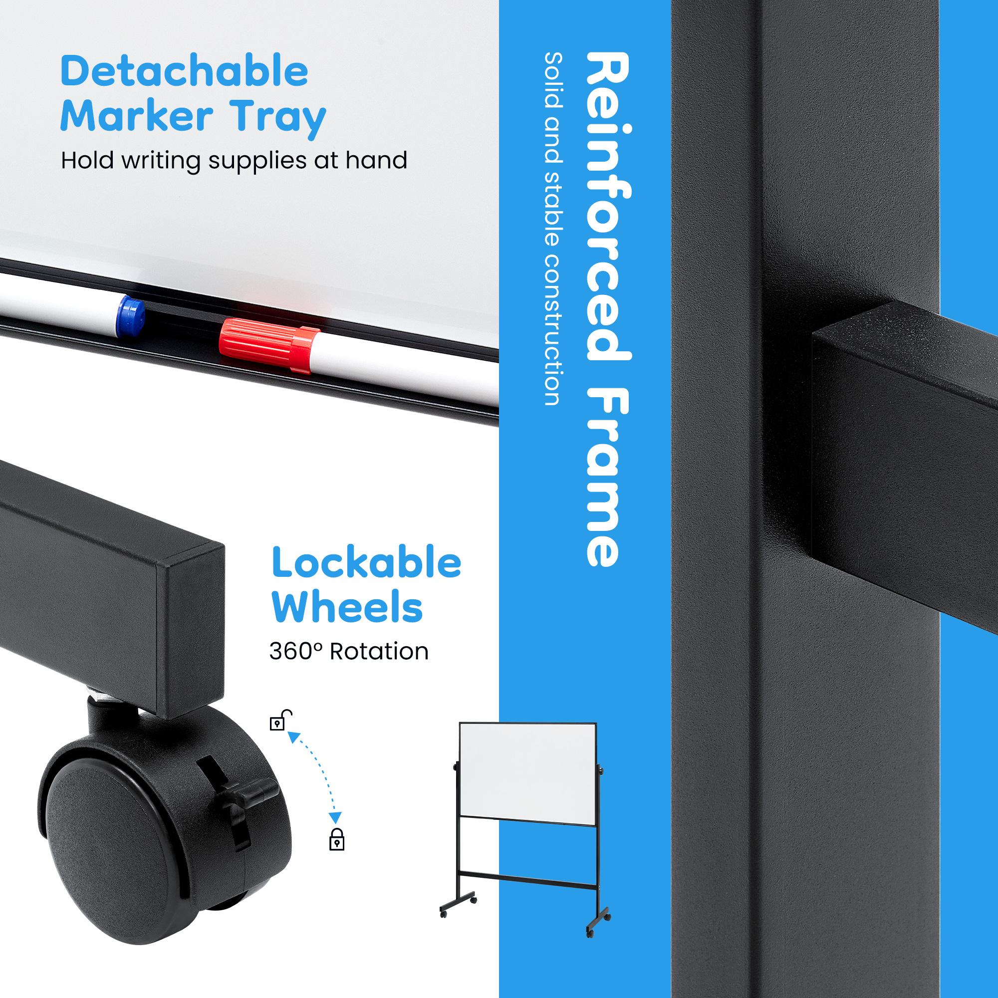 Rolling White Board on Wheels,48" x 32" Large Dry Erase Board with Stand,Big Rolling Whiteboard for Home,Office,School,Easy to Install,Strong and Durable,Double-sided and Height Adjustable,Flexible Mobile Use, Wheels for Home Office,Classroom
