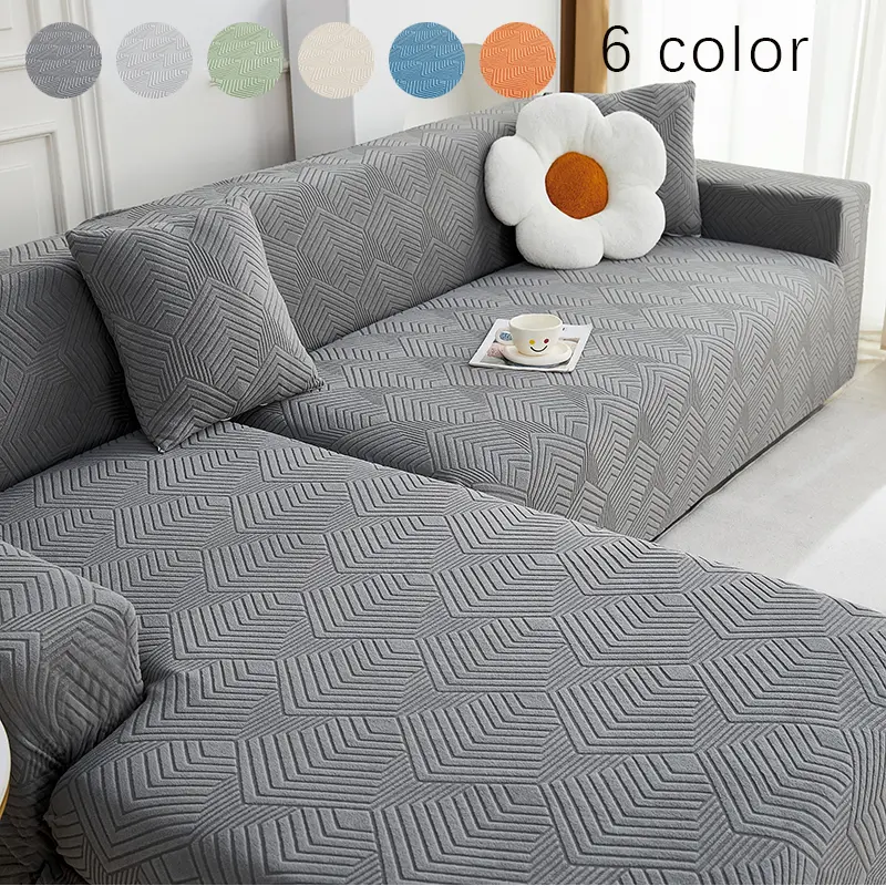 Stretch Sofa Slipcover, 3D Geometric Embossed Couch Cover, Non Slip Couch Cover, High Elastic Full‑Wrap Furniture Protector, Anti‑Slip Washable Pet Scratch‑Resistant Sectional Shield for L‑Shaped Chaise Sofa, 6 Colors for Living Room