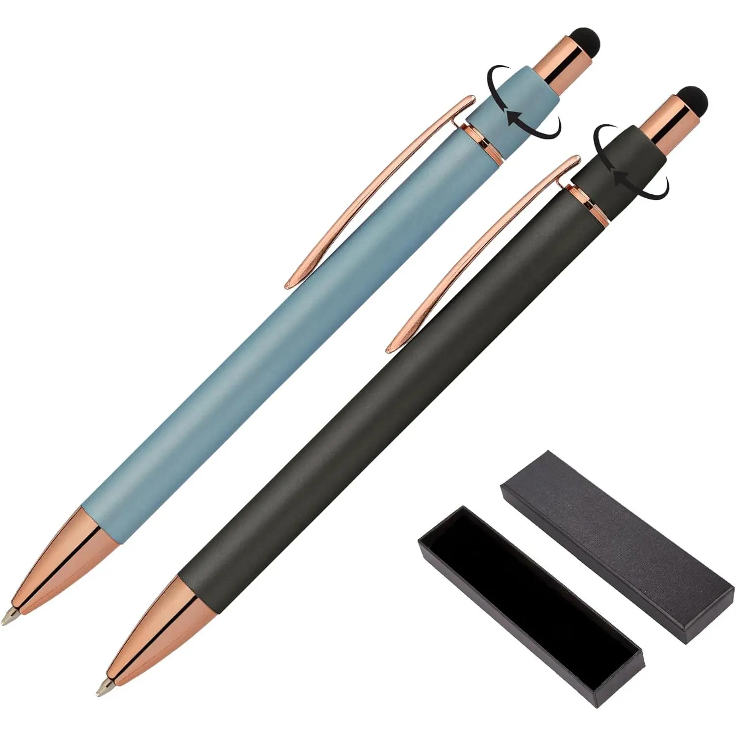 Fidget Pen for Adults - 2 Pack Stress Relief Pens with Gift Box - ADHD Anxiety - Metal with Rubber Grip - Focus for Office, Work (Black-Blue)fidget toys