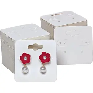200Pcs 2X2 Inch White Earring Display Cards with Holes, Jewelry Earring Paper Holders for Selling