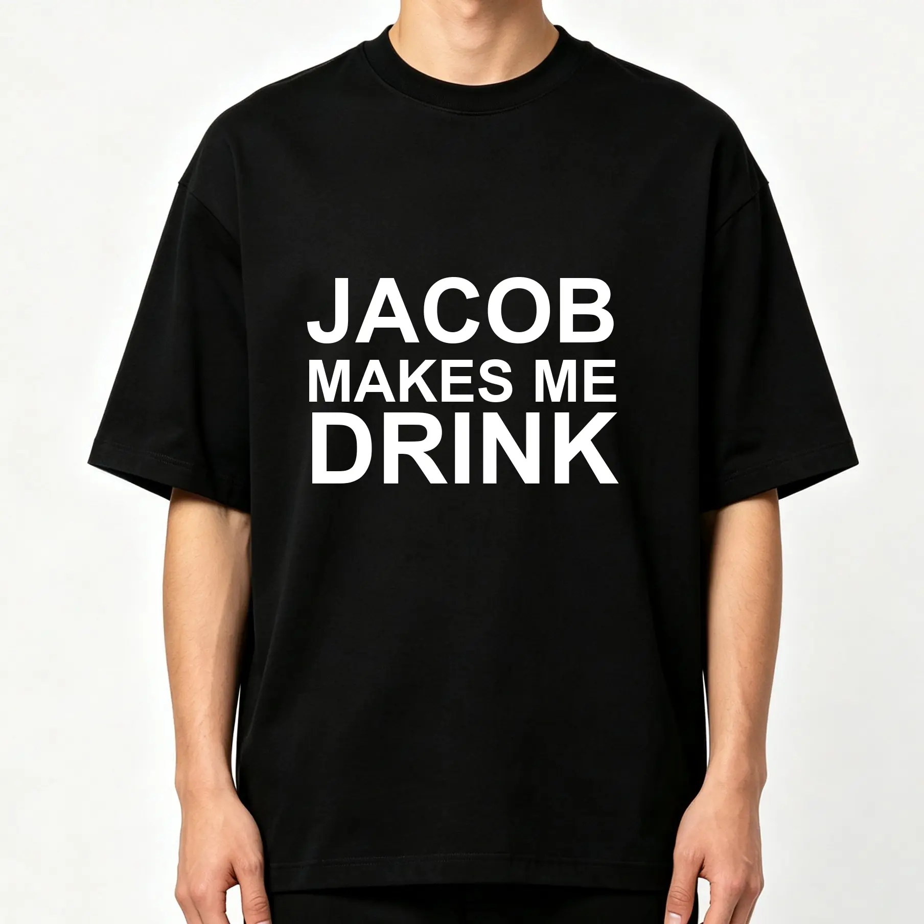 Jacob Makes Me Drink Letter Print Crew-Neck T-Shirt